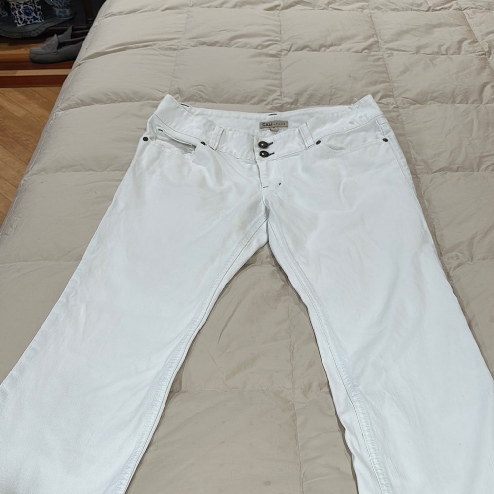 Cabi Lou Lou  White Denim jeans excellent zip fly straight leg 12 excellent